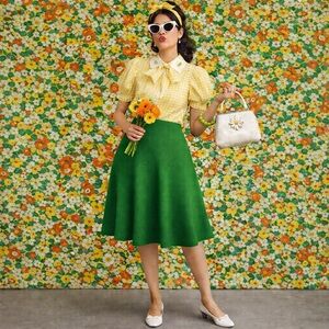 Ann Taylor Kelly Green Knit Skirt Small Retro A-Line Sweater Skirt Pull On